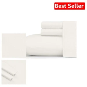 Breathable Full Sheet Set in Soft White Jersey Knit - Ideal for Warm Sleepers - Picture 1 of 4