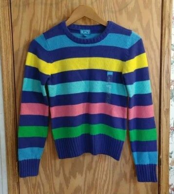 Girls sweater SZ L The Childrens Place Pink Striped Knit Sweater Long sleeve New - Image 1 of 4