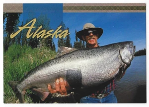 Alaska König Lachs Postkarte Fischer hält große Fische - Bild 1 von 2