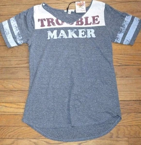 Juniors About a girl Quality Clothing V Neck T-Shirt Trouble Maker Tee - Picture 1 of 3