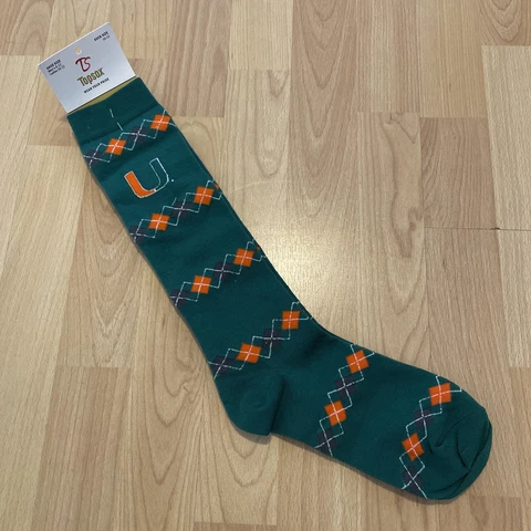 Miami Hurricanes Argyle Long Dress Socks 10-13 Topsox Brand Football College Cover
