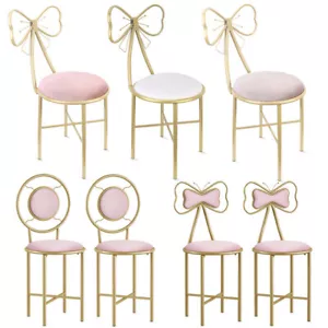 1/2 Fashion Vanity Stool Metal Frame Sun Bow Backrest Dressing Makeup Chair Seat - Picture 1 of 29