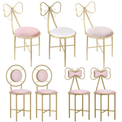 1/2 Fashion Vanity Stool Metal Frame Sun Bow Backrest Dressing Makeup Chair Seat - Image 1 of 4