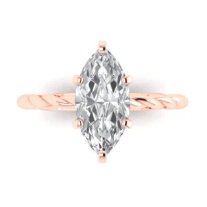 2Ct Marquise VVS1 Zirconia Diamond Solitaire Rope Anniversary Ring 14K Rose Gold - Picture 1 of 11