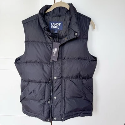 Lands' End Men's Small 34-36 Snap/ Zip Down Feather Puffer Vest Black NWT - Image 1 of 4