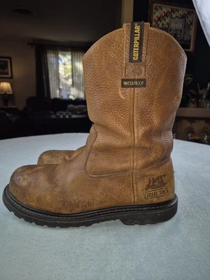 Botas masculinas de couro CAT Caterpillar biqueira de aço impermeável tamanho 9 - Imagem 1 de 4