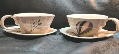 NUEVO CON ETIQUETAS DOS tazas Anthropologie Rebecca Rebouche con platillos "Parche de sombra" Foto 1 de 4