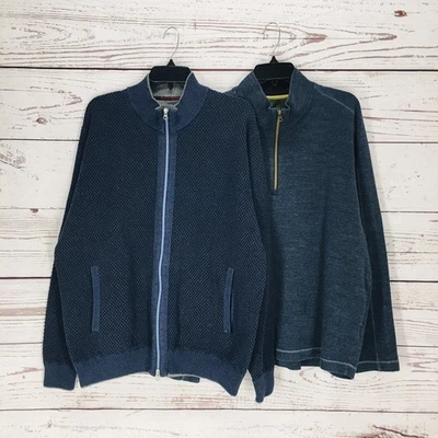 Lote 2-Robert Graham Hombres XXL Suéter Cremallera Completa Cárdigan 1/4 Cremallera Pullover Tejido Azul Foto 1 de 4