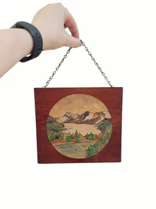 Pre-Owned Wood Mountain Landscape Wall Art Picture Hanging Handmade - Picture 1 of 20