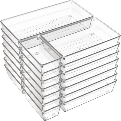 21 Pack Large Clear Plastic Drawer Organizer Trays | BPA-Free Acrylic Organiz... - Image 1 of 4