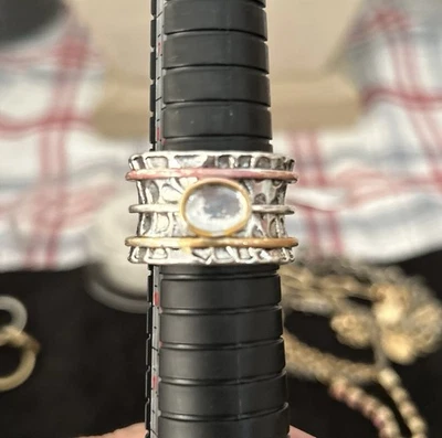 Hermoso Anillo Piedra Lunar Tono Plateado Talla 9 Banda Ancha Foto 1 de 4