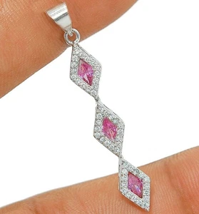 2CT Treated Pink Sapphire & Topaz 925 Sterling Silver Pendant Y3-2 - Picture 1 of 1
