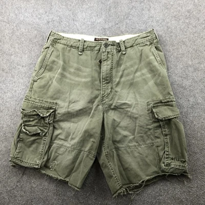 Pantalones Cortos Carga Abercrombie & Fitch Para Hombre 34 Verde Envejecido Dobladillo Crudo Cordón Foto 1 de 4