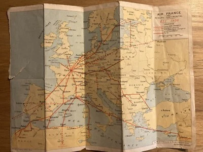 AIR FRANCE AIRLINES 1936 VERANO EUROPA MAPA DE RUTA VIAJES DE COLECCIÓN POR TODO EL MUNDO Foto 1 de 2