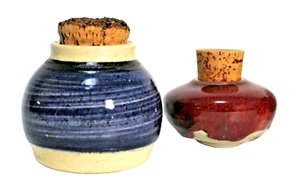 Art Pottery Jars with Cork Stopper Blue & Red 2 - Picture 1 of 8