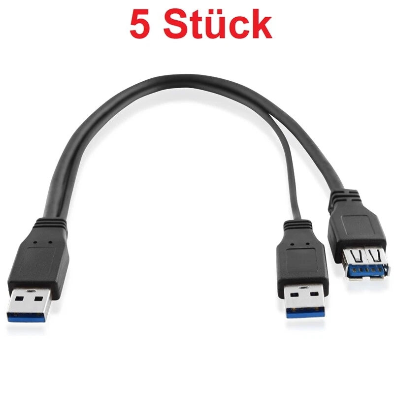 30cm 3.0 Y USB Kabel Adapter Verteiler Splitter 1x Buchse Kupplung an 2x Stecker - Bild 1 von 1
