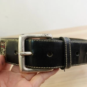 90s Vintage Looney Tunes Classic Belt Mens 28 Black Thick Leather WARNER BROS - Picture 1 of 19