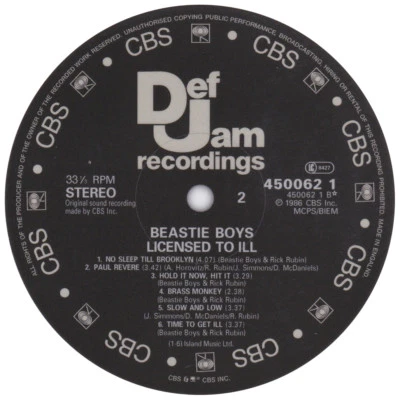 Beastie Boys record label vinyl sticker. Licensed To Ill. Def Jam. - Image 1 of 3