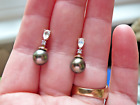 Black Cultured Pearl, Moonstone and 9 Carat Gold Earrings