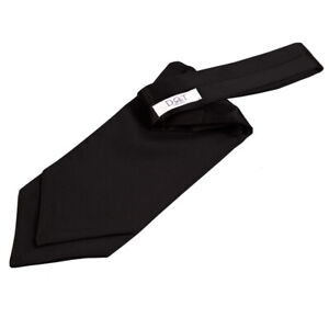 Black Mens Self-Tie Cravat Satin Plain Solid Casual Formal Wedding by DQT