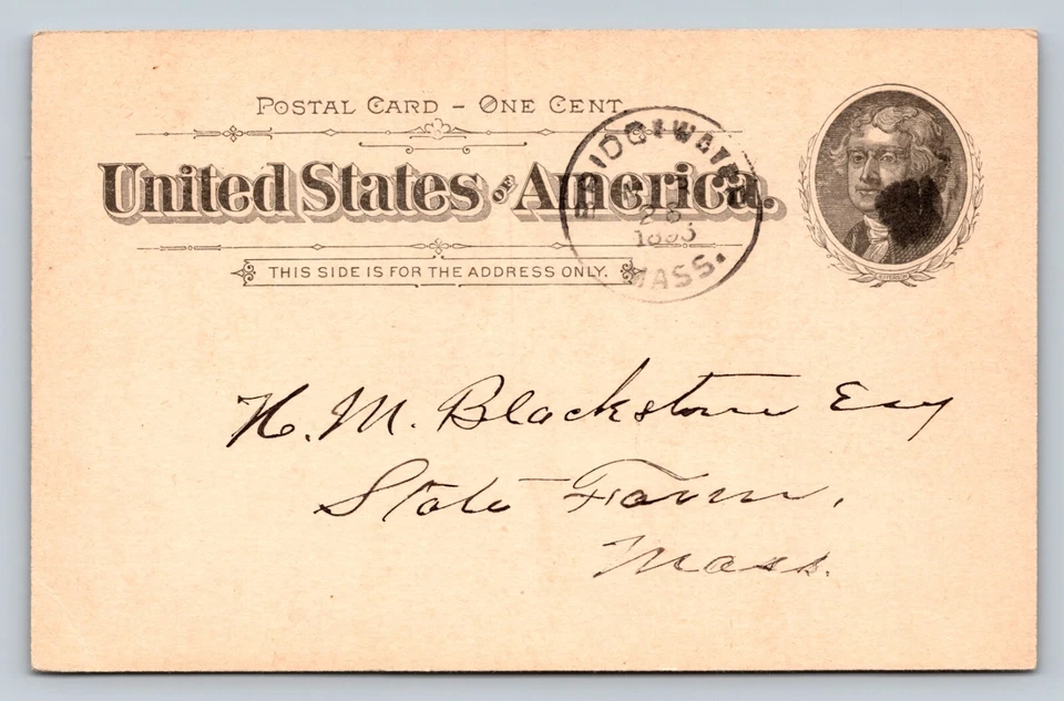 ANTIQUE 1895 Postal Card Bridgewater To State Farm MA - He Will Speak At Chapel - Image 1 of 2