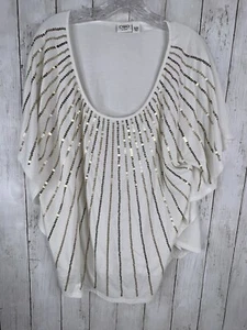 CATO Women's 18/20 Plus White Gold Sequin Burst Flutter Sleeve Butterfly - Picture 1 of 10