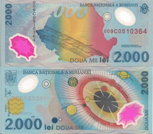 Romania P111a, 2000 Lei, solar eclipse through Romania UNC 1999 POLYMER $12 CV - Picture 1 of 1