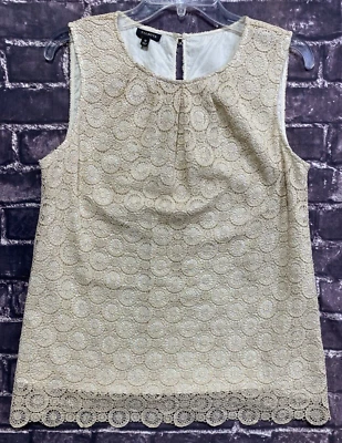 Talbots Top Women 10 Beige Gold Shimmer Crochet Lined Sleeveless Keyhole Elegant - Image 1 of 4