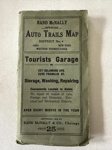 Antike 1919 Rand-McNally Auto Trail Map No 4 Tourists Garage Inc. - Bild 1 von 22
