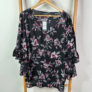 Autograph Top Womens 20 Black Floral Print Tunic Wild Flower NWT - Picture 1 of 11