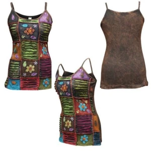 Women's Stonewashed Summer Festival Hippy Boho Sleeveless Vest Top - Picture 1 of 4