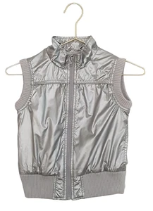 ESPRIT GIRLS Silver Puffer Vest Full Zip Embroidered Logo + Pockets - Size 4-5 - Picture 1 of 7