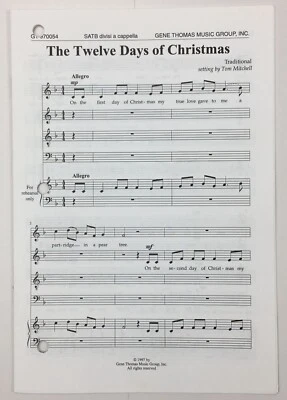 Twelve Days of Christmas SATB Divisi A Cappella Piano Sheet Music Gene Thomas - Image 1 of 4