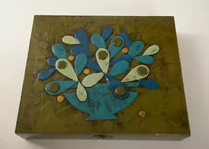 Avocado grüne Mid Century Holz Schatulle mit blauem Blumenmotiv (B4R) Modernist Kubist - Bild 1 von 8