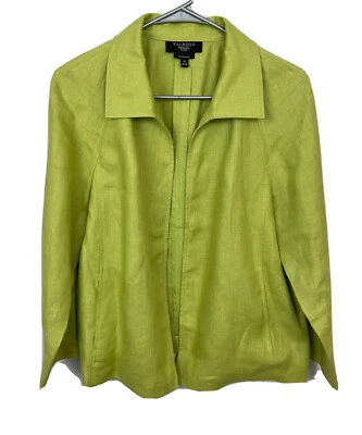 Talbots Jacket Coat  Womens Size PM Med Pure Irish Linen Open Front Blazer Green - Image 1 of 4