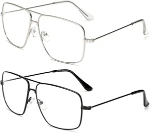 2er-Pack Brille klassischer Pilotstil RX-fähig verschreibungspflichtiges Metallgestell schwarz silber - Bild 1 von 11