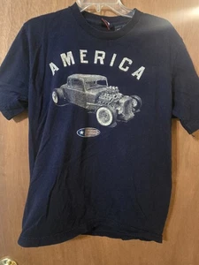 VTG America Car Graphic T-shirt M T-shirt Blue Short Sleeves Classic Ratrod Men - Picture 1 of 4