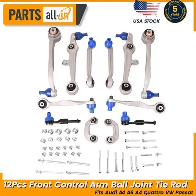 12Pcs Front Control Arm Ball Joint Tie Rod For Audi A4 A6 A4 Quattro VW Passat - Image 1 of 4