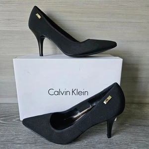 Calvin Klein Nitza Stretch WTW Pointed Toe Black Heels Size 7.5M Womens Shoes - Picture 1 of 18