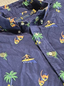 Ralph Lauren Polo Mens Blue Surfer Classic Hawaiian Button Down Shirt Large Tall - Picture 1 of 12