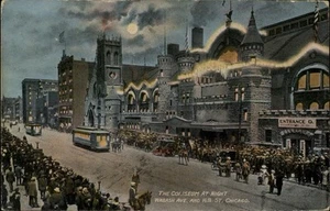 Chicago, IL Kolosseum bei Nacht 1915 Illinois Postkarte - Bild 1 von 2