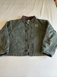 VTG Carhartt J22 Arctic Jacket MOS Moss Green Canvas Collared Mens 2XL USA - Picture 1 of 16