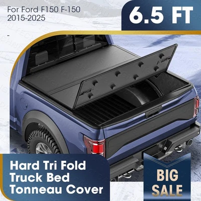Hard Tri-Fold Truck Bed Tonneau Cover For 2015-2025 Ford F-150 F150 6.5 ft - Image 1 of 4