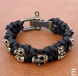Retro Skull Handmade Bracelet Gothic Skeleton Adjustable Woven Punk Bangle E - Picture 1 of 13