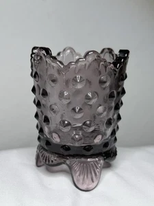 Vintage Lavender Purple Fenton Hobnail 3-Footed Toothpick Holder Scalloped Edges - Picture 1 of 9