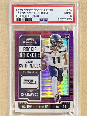 2023 Contenders Optic Jaxon Smith-Njigba RC Purple Pulsar /26 Seahawks PSA 9 - Image 1 of 4