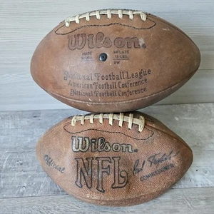 2 palloni da calcio vintage Wilson ufficiali NFL Paul Tagliabue pelle marrone DIFETTI - Foto 1 di 9