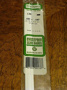 Evergreen Styrene #138 / .030" Thick - 14" Long; pkg(10) -- x .188" - Picture 1 of 1