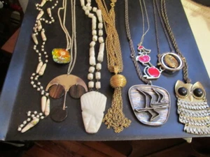 VtG to Now 9 Necklace Pendant LOT Japan Art Glass Alabaster Mask Chain Tassel - Picture 1 of 6
