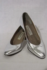 Vintage RANGONI OF FLORENCE Silver Leather"Gardenia"Pumps Womens 5.5B Italy B31 - Picture 1 of 7